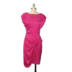 Vintage 1980s Mary Jo Bruno Silk Sheath Dress Size 6 Magenta Pink Glam Bandage